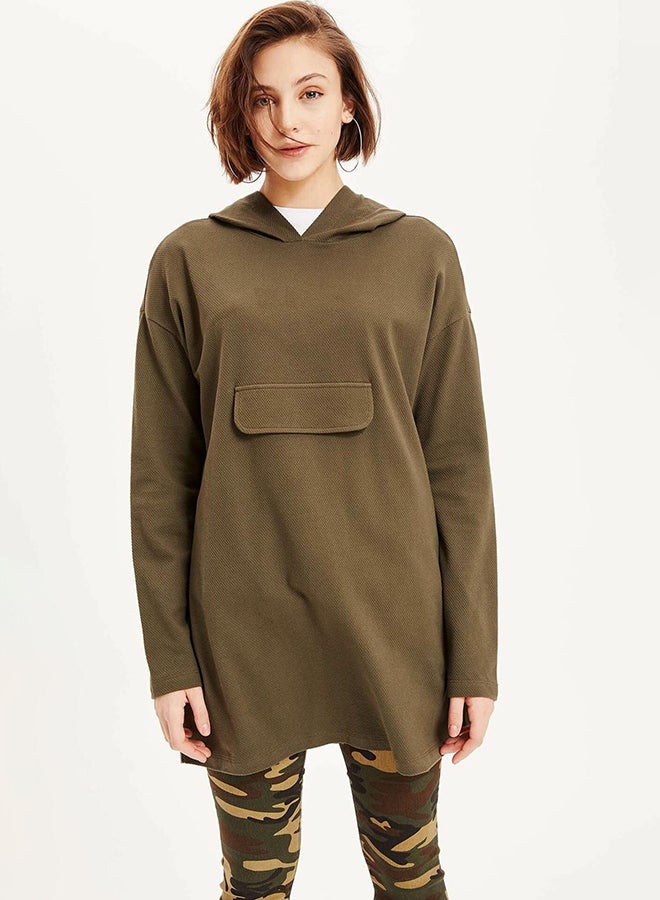 ديفاكتو بلوزة طويلة ذات أكمام طويلة كاكي غامق - Image 1