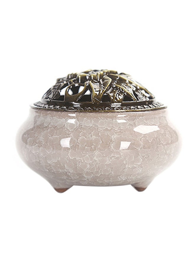 Porcelain Censer Retro With Copper Cover Ceramic Yoga Sleep Aid Beige one size 