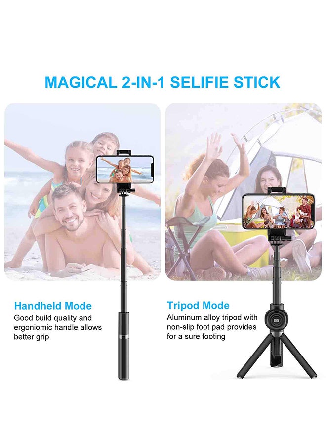 Omoton - 2-In-1 Bluetooth Extendable Mini Pocket Selfie Stick Tripod Black/Sliver - Image 1
