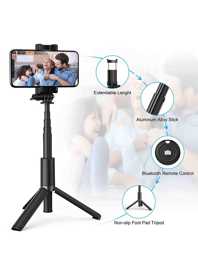 Omoton - 2-In-1 Bluetooth Extendable Mini Pocket Selfie Stick Tripod Black/Sliver - Image 1