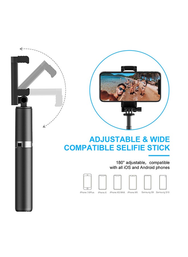 Omoton - 2-In-1 Bluetooth Extendable Mini Pocket Selfie Stick Tripod Black/Sliver - Image 1