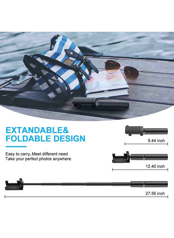 Omoton - 2-In-1 Bluetooth Extendable Mini Pocket Selfie Stick Tripod Black/Sliver - Image 1
