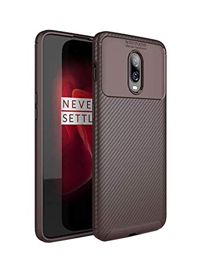 AUTO FOCUS - Carbon Pattern Soft Shockproof Case Cover For OnePlus 6T Brown - Image 1