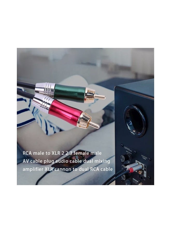 كابل صوت وفيديو محول من موصلين XLR ذوي 3 أسنان ذكر وأنثى إلى مقبس دمج RCA مضخم للصوت أسود/فضي - Image 5