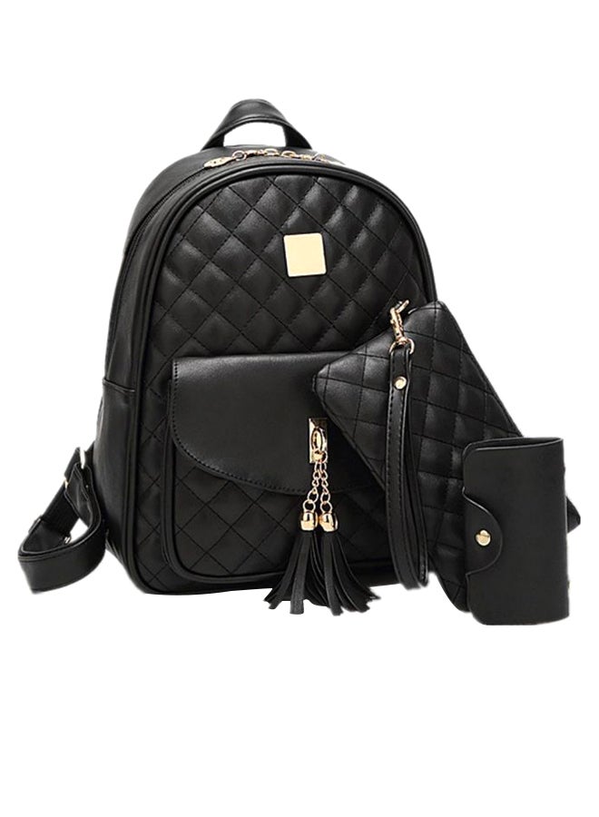 Generic 3-Piece Fashion Travel Backpack With Carrying Purse And Card Bag Set Black  - Image 1