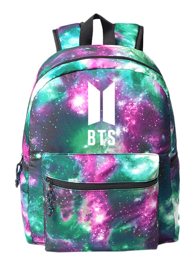 BTS Bangtan Printed School Backpack Purple/Green  - Image 1