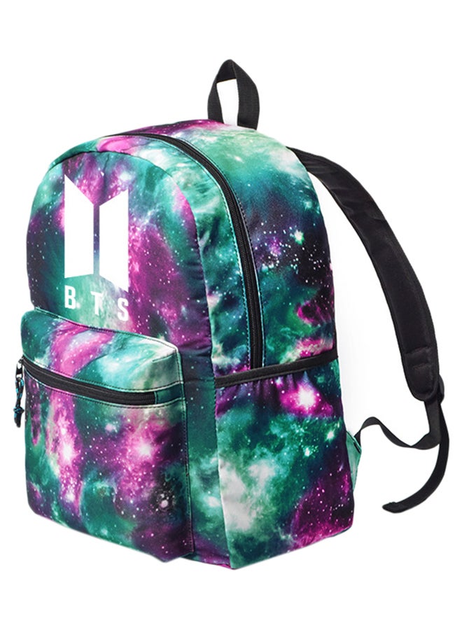 BTS Bangtan Printed School Backpack Purple/Green  - Image 2