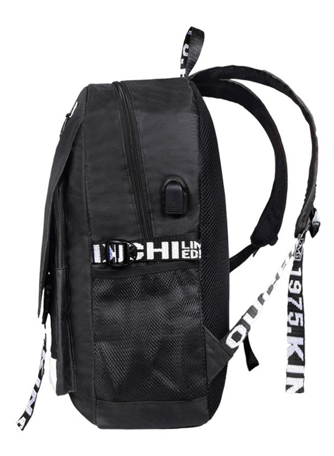 BTS Bangtan Fashion USB Charging School Backpack Black/White  - Image 2