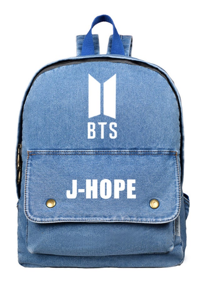 BTS Cowboy Collage Style Retro Backpack Blue  - Image 1