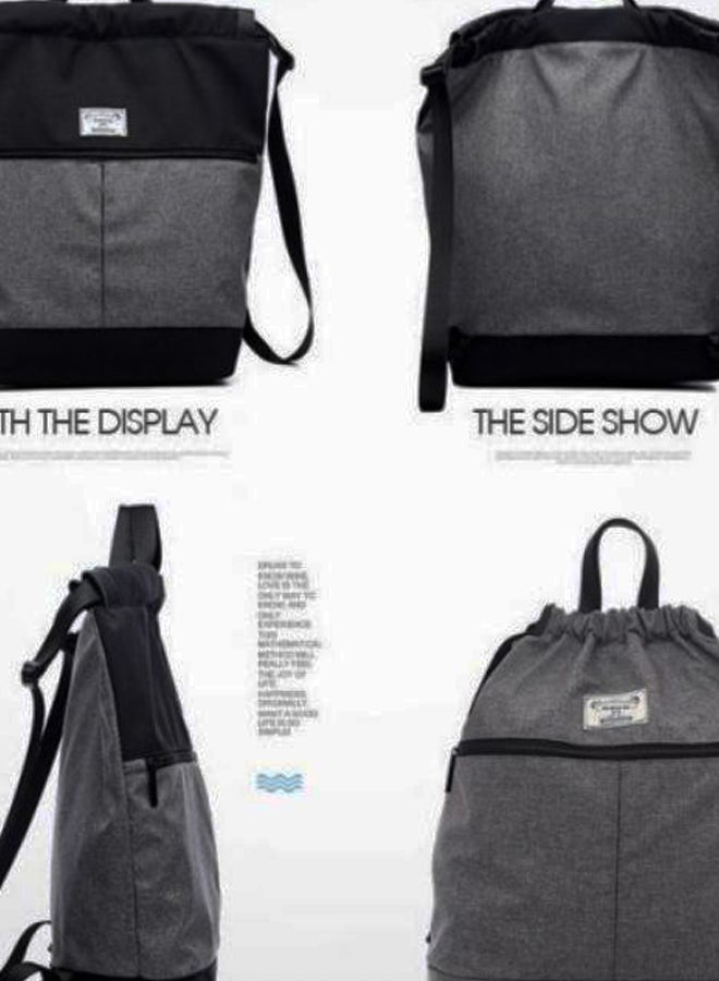 Waterproof Drawstring Sport Backpack Black/Grey - Image 2