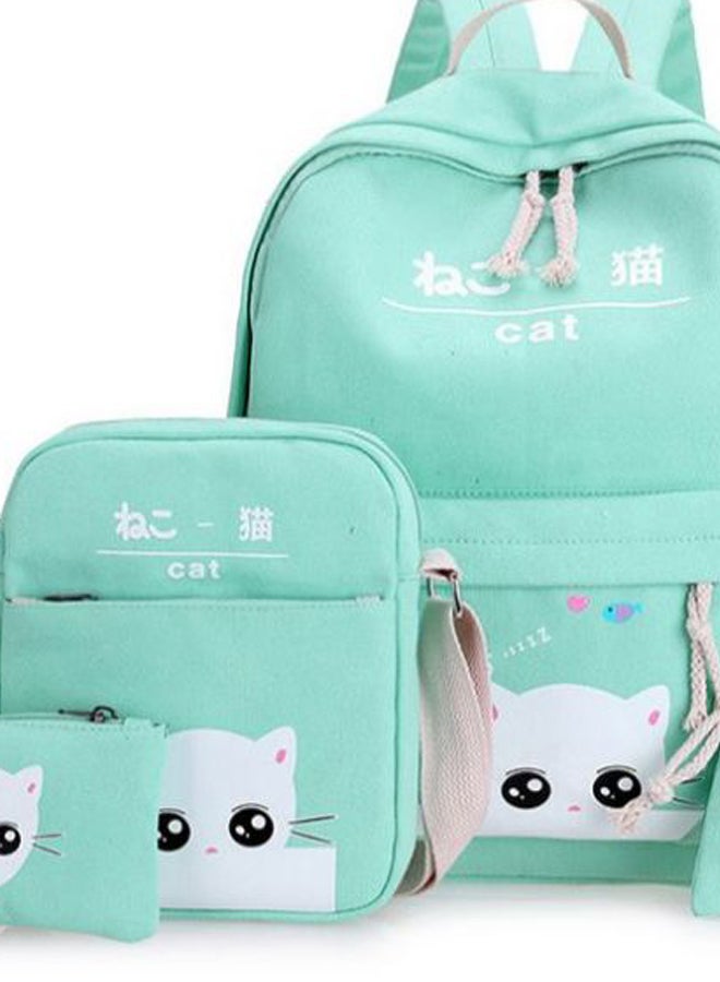 4-Piece Cat Printed Student Backpack Set Blue/White - Image 2