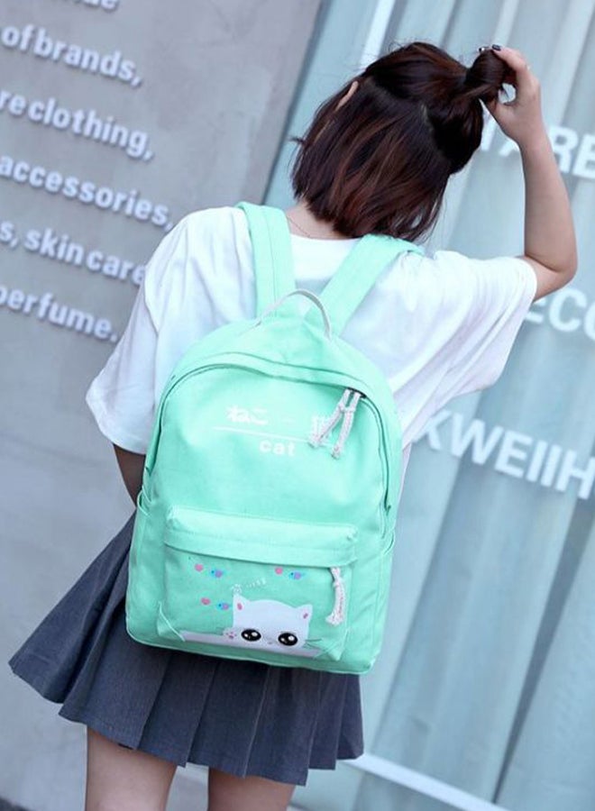 4-Piece Cat Printed Student Backpack Set Blue/White - Image 3
