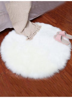 Round Plush Rug White 30x30cm