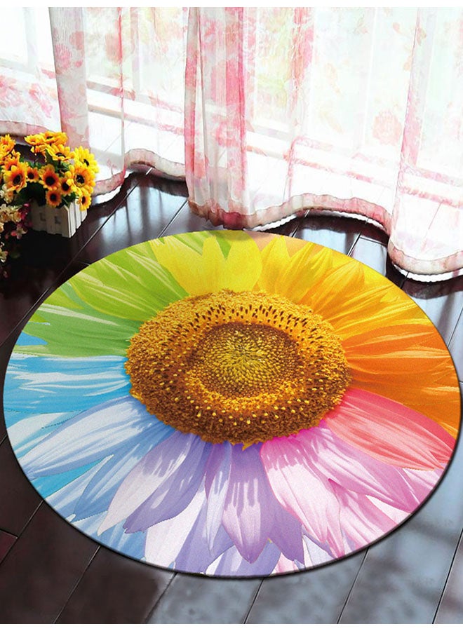 Sunflowers Pattern Washable Round Anti-Slip Mat Multicolour 40x40cm 