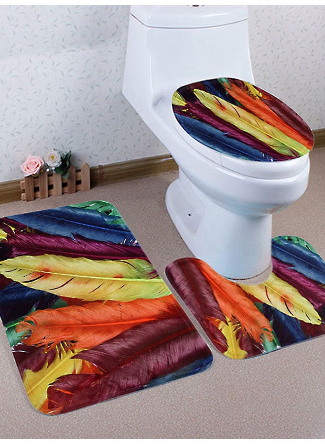 3-Piece Bathroom Flannel Mats Set Multicolour
