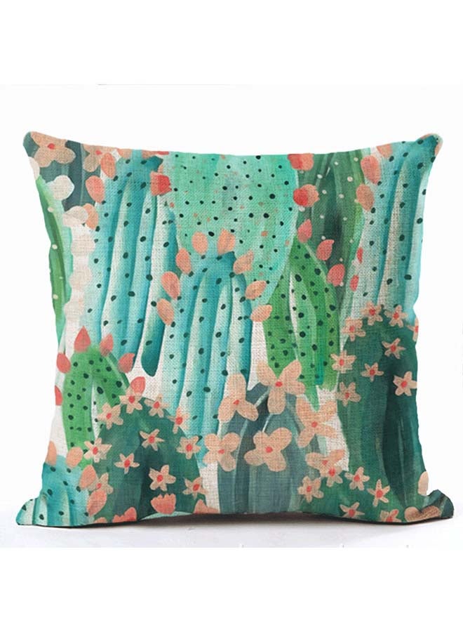 Floral Printed Cushion Cover Green/White 45x45cm