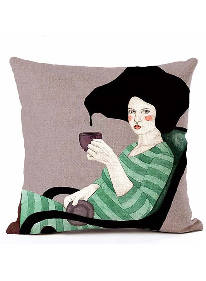 Beautiful Girl Pattern Square Cushion Cover Multicolour 45x45cm