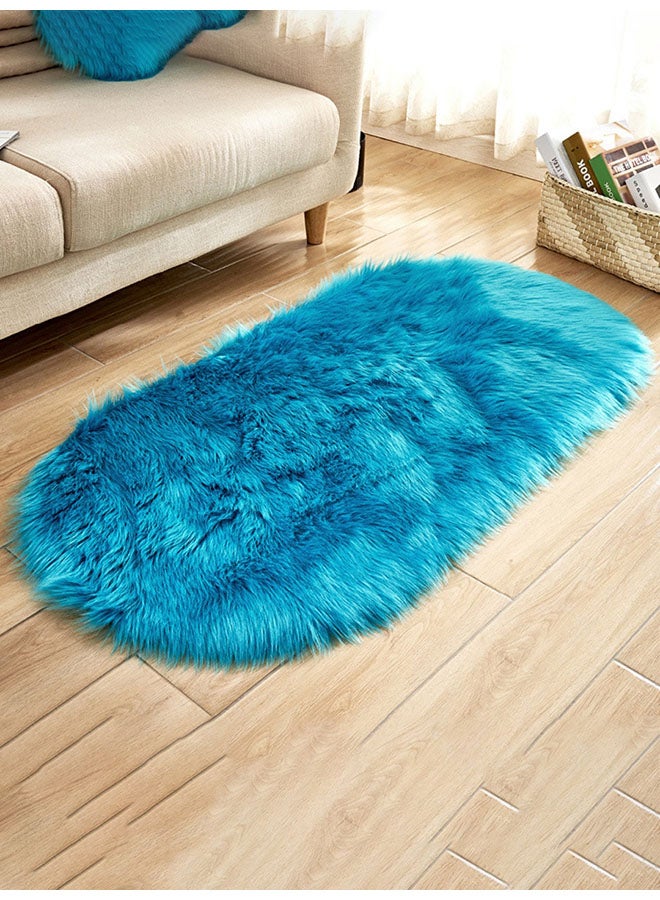 ماركة غير محددة - سجادة فرو ناعمة بيضاوية الشكل أزرق 50x120سم - Image 1