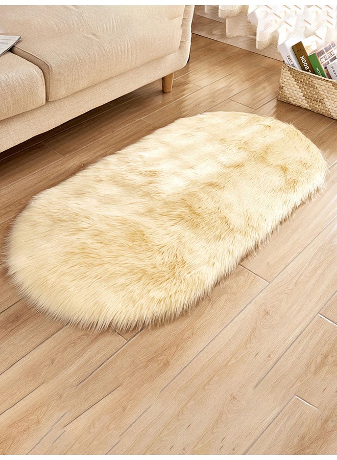 Oval Shape Soft Fluffy Area Rugs White 50x120cm