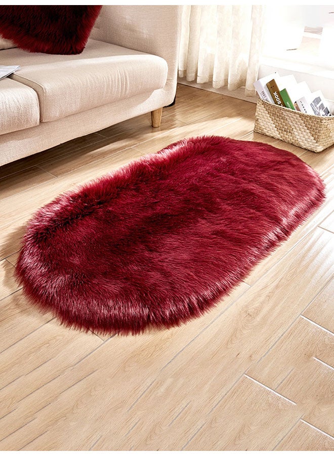 Oval Shape Fluffy Floor Mat Red 70X150CMcm