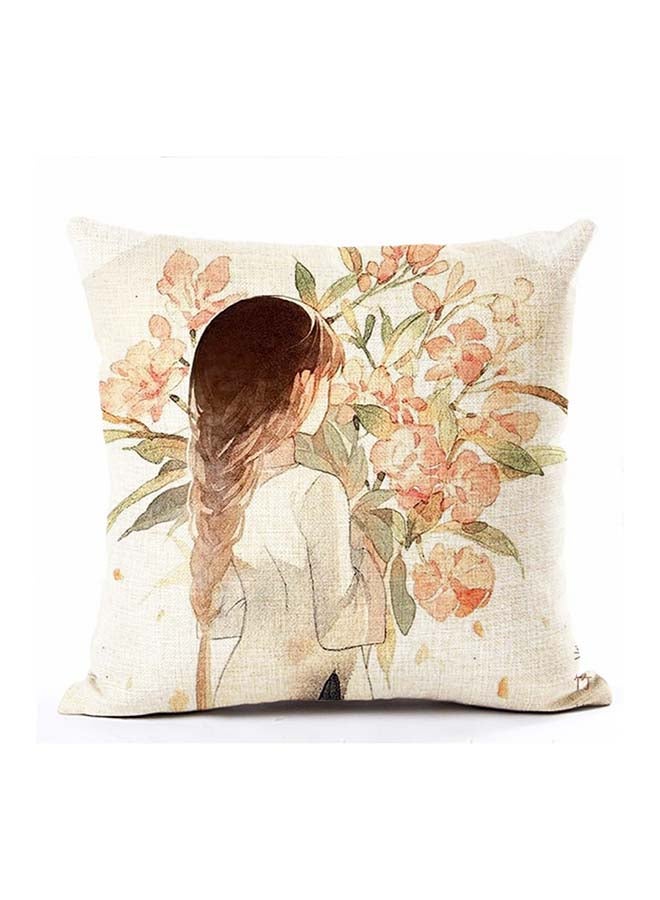 Girl Back Printed Invisible Zipper Cushion Cover Multicolour 45x45cm