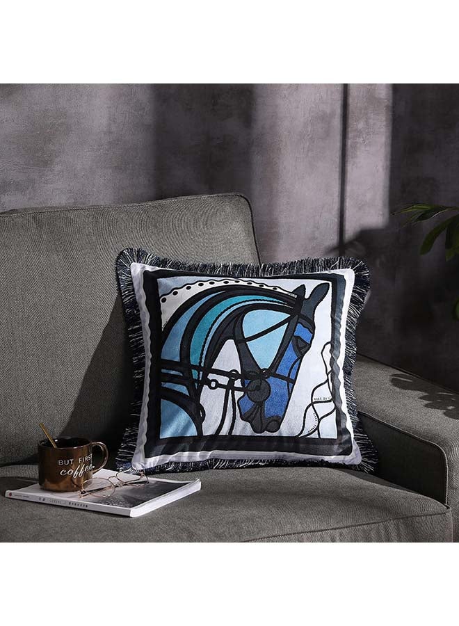 Horse Pattern Square Tassel Cushion Cover Multicolour 45x45centimeter