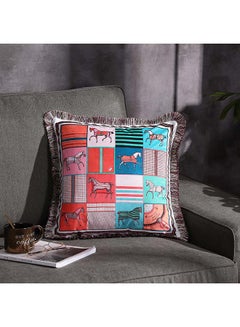 Horse Pattern Square Tassel Cushion Cover Multicolour 45x45centimeter