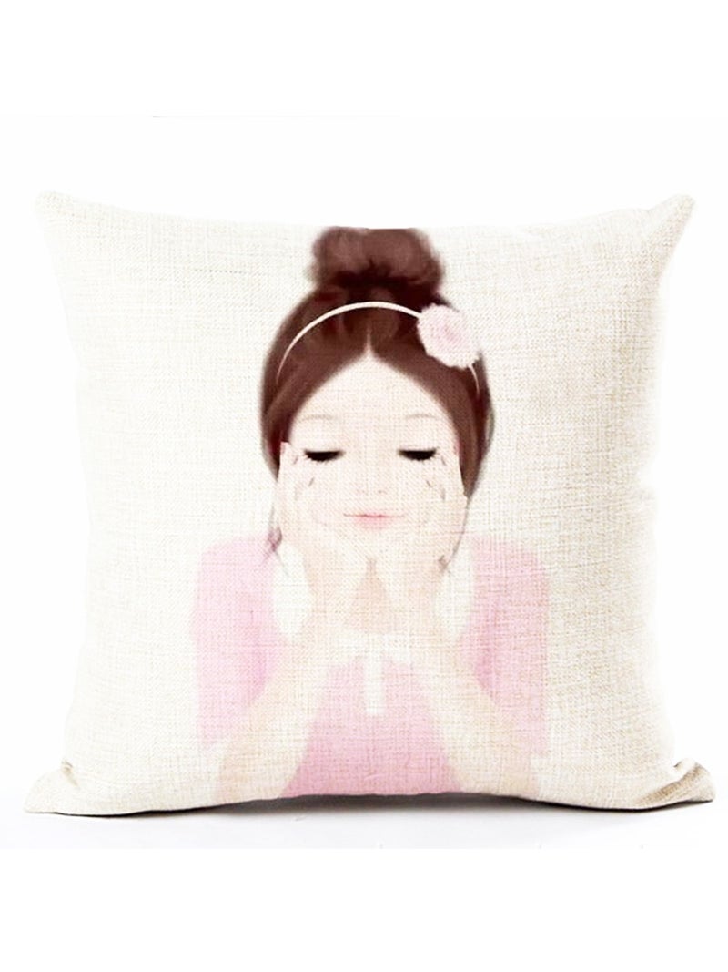 غطاء وسادة مربع مزين بتصميم كرتوني لفتاة متعدد الألوان 45x45سم
