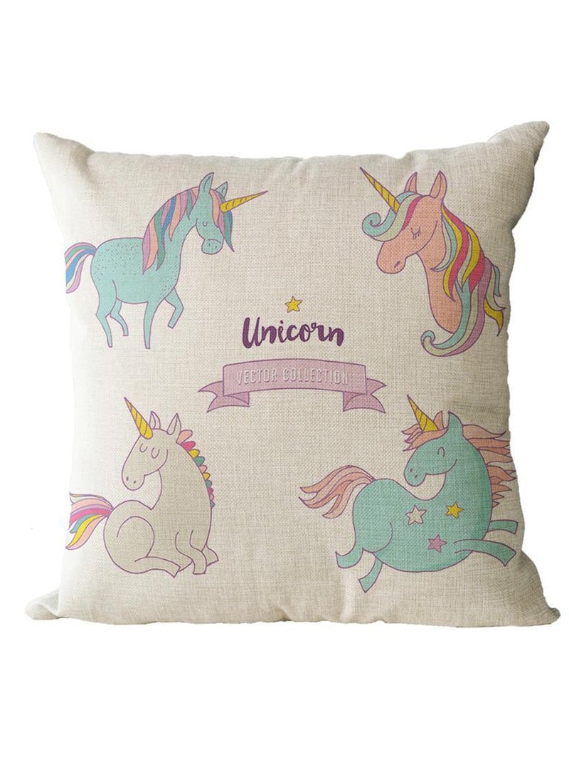 Unicorn Cartoon Pattern Cushion Cover Multicolour 45x45cm