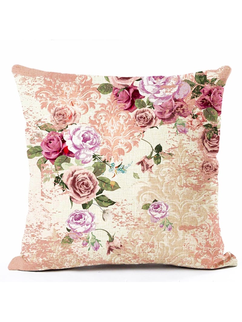 Floral Rose Pattern Linen Cushion Cover Multicolour 45x45cm