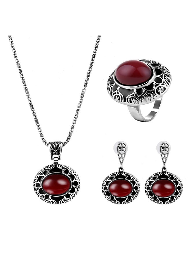 3-Piece Zinc Alloy Retro Jewellery Set With Ruby
