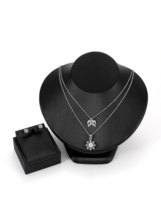 Generic - 2-Piece Silver Plated Jewellery Set With Zircon And Pearl - Image 1
