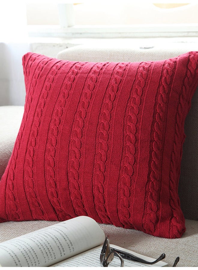 Solid Color Knitted Throw Cushion Cover Red 45x45cm