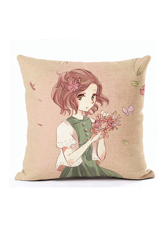 Cartoon Likable Girl Pattern Cushion Case Multicolour 45x45cm