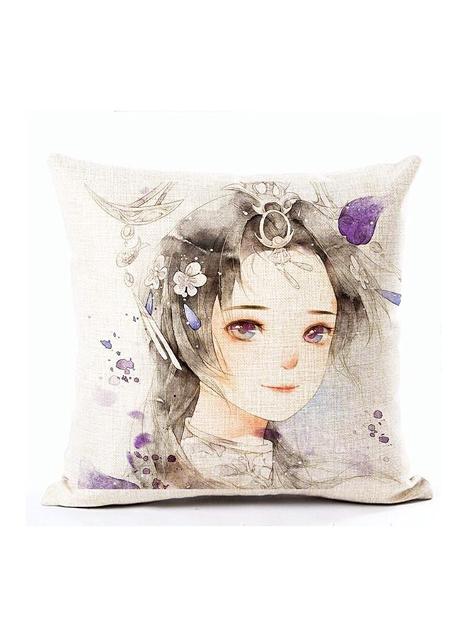 Cartoon Girl Square Cushion Case Multicolour 45x45cm