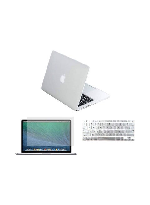 Hard Case With Keyboard Cover And Screen Protector For Apple MacBook Pro Retina A1502/A1425 13-Inch White/Clear
