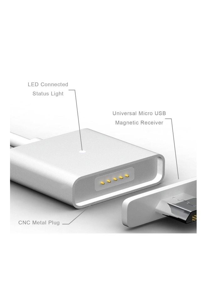 كابل مايكرو USB مغناطيسي لهاتف سامسونج جالاكسي نوت 5 فضي - Image 3
