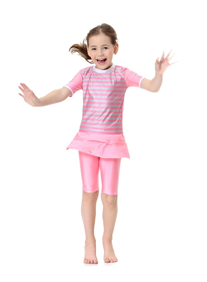 Generic - 2-Piece Short Sleeve Swimsuit Pink - Image 1