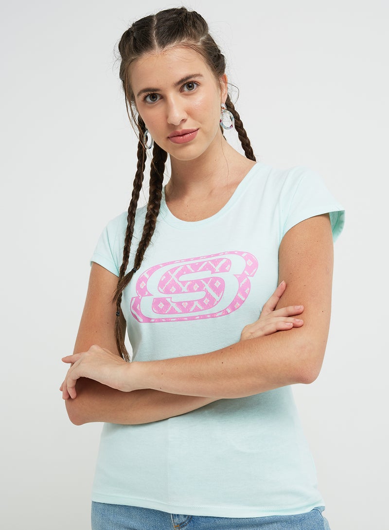 SKECHERS Short Sleeves Round Neck T-Shirt Blue/Pink - Image 1
