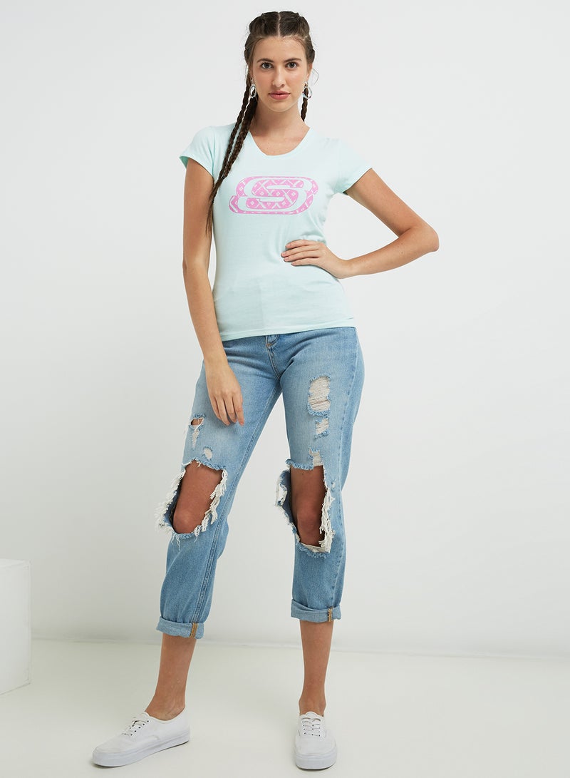 SKECHERS Short Sleeves Round Neck T-Shirt Blue/Pink - Image 3