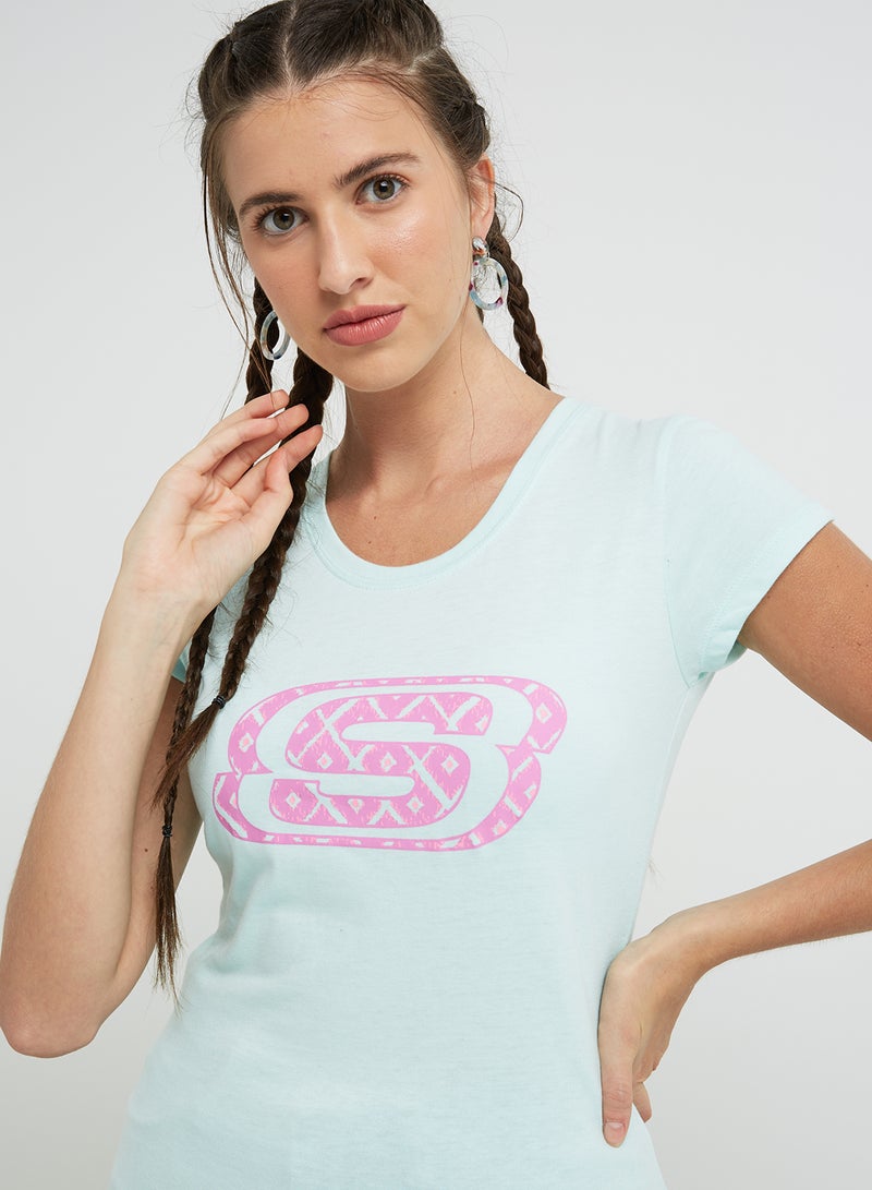 SKECHERS Short Sleeves Round Neck T-Shirt Blue/Pink - Image 4