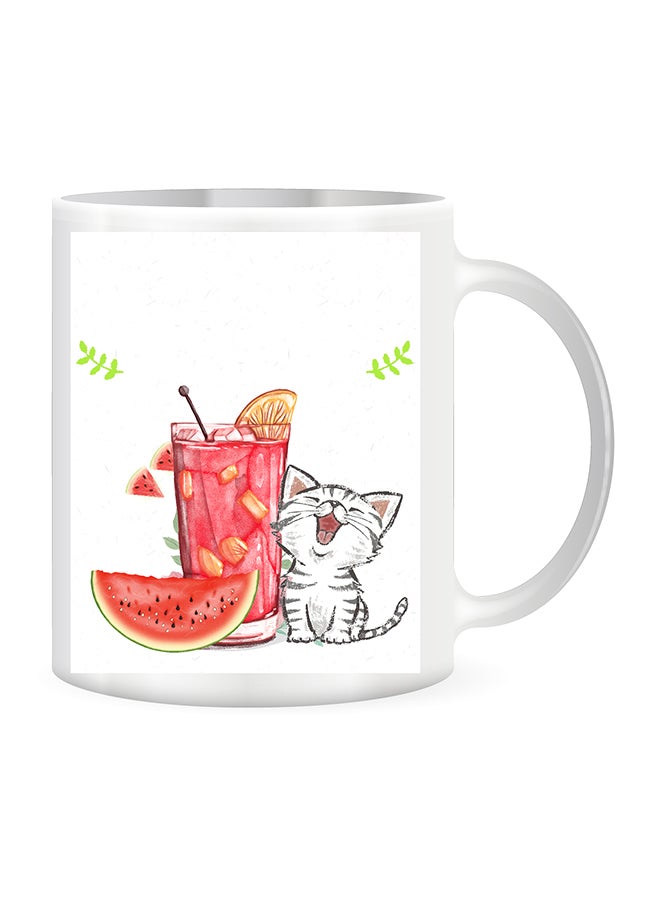 جفتكس مج قهوة مصنوع من السيراميك مطبوع عليه قطة لطيفة أبيض/ أسود