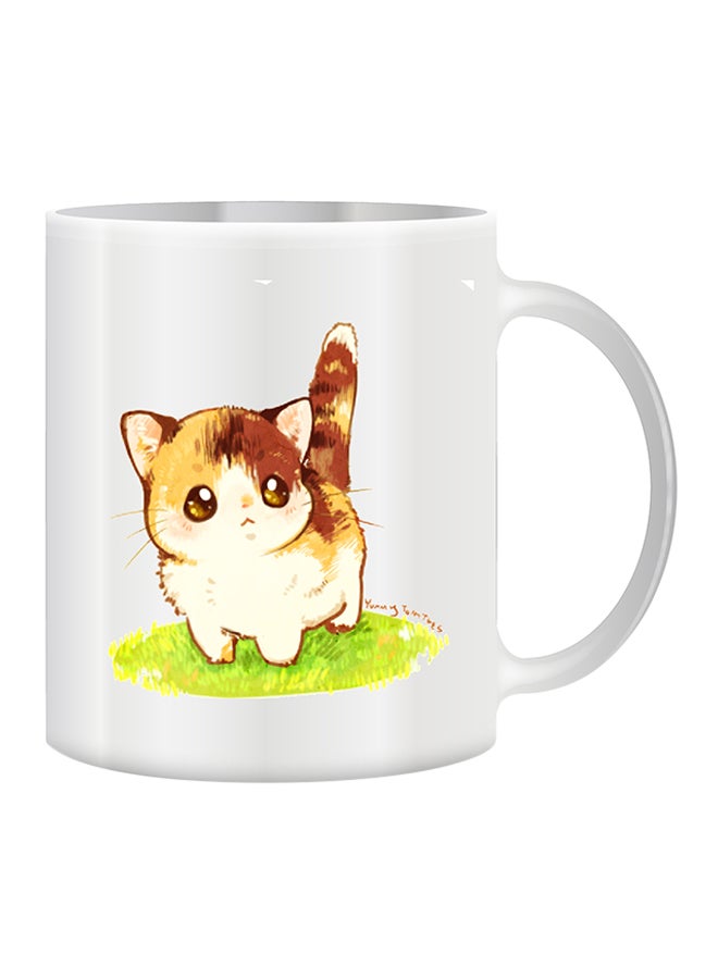 جفتكس مج قهوة مصنوع من السيراميك مطبوع عليه قطة لطيفة متعدد الألوان