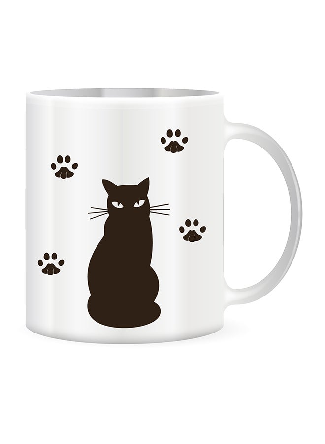 giftex Black Cat Design Ceramic Coffe Mug White/Brown