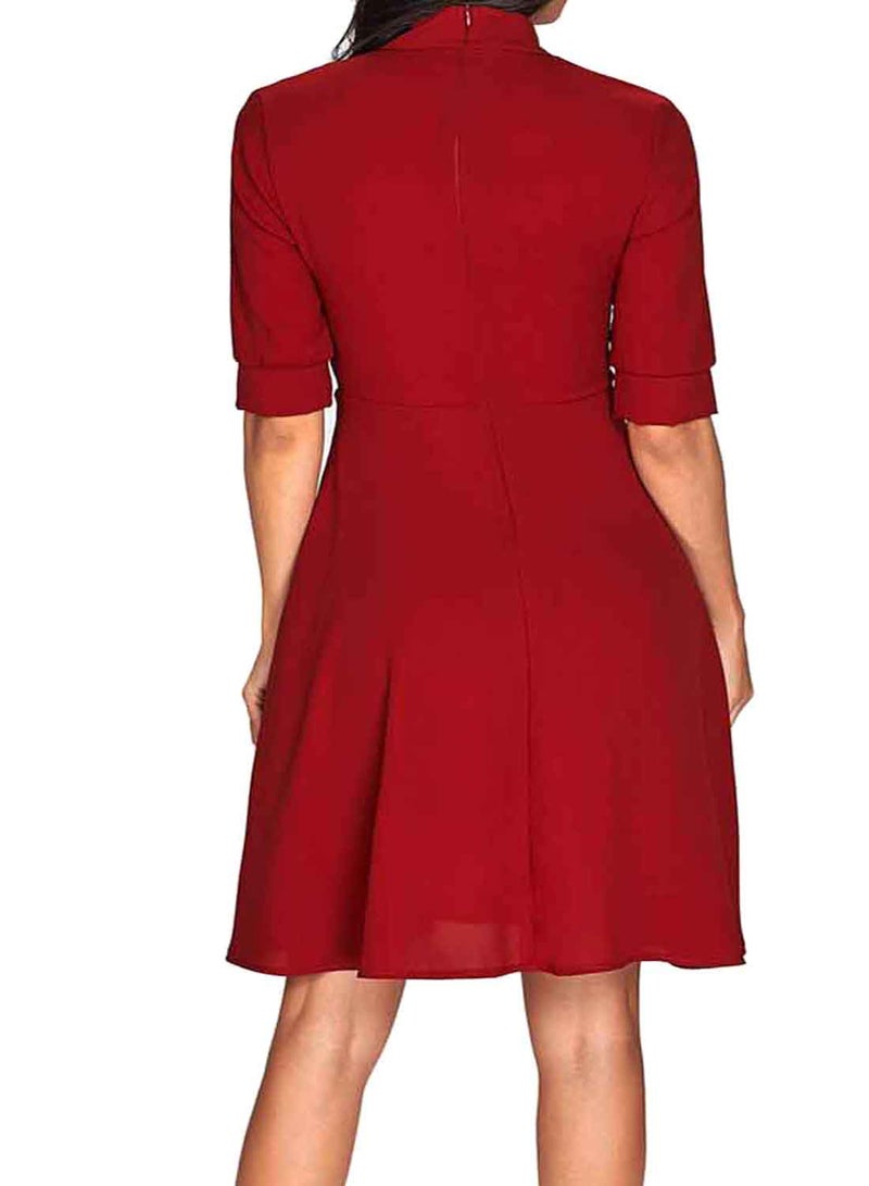 Collared Tie Neck Flared Mini Dress Red/Light Blue/Pink  - Image 2