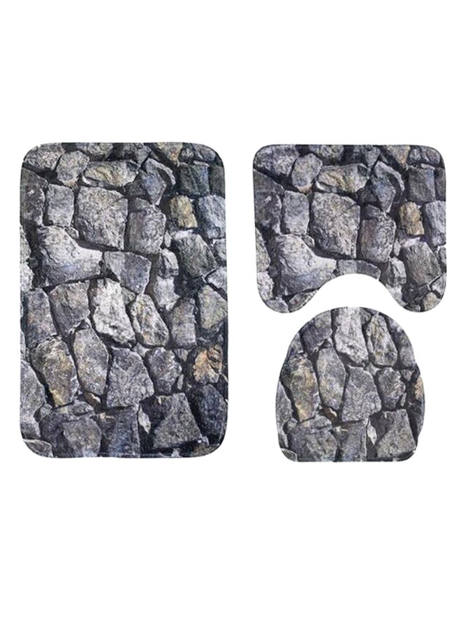 3-Piece Rock Print Non-Slip Bath Mat Set Multicolour - Image 1