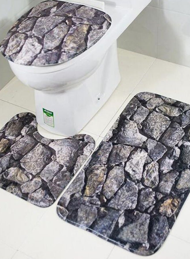 3-Piece Rock Print Non-Slip Bath Mat Set Multicolour - Image 2