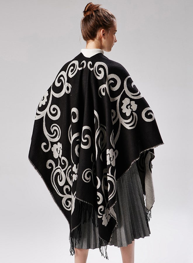 Split Thick Warm Cashmere Cloak Black - Image 2