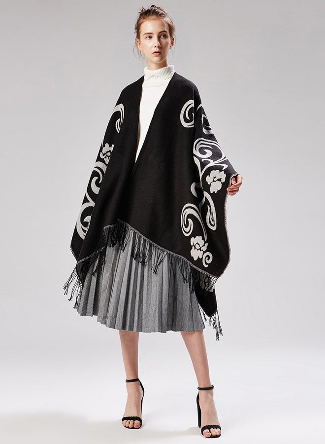 Split Thick Warm Cashmere Cloak Black - Image 3