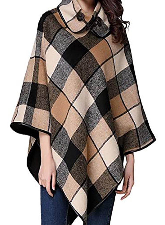 Thick Stripe Loose Cape Cloak Black/Grey/Brown